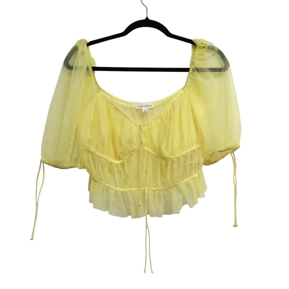 For Love & Lemons Yellow Mesh Sunshine  Size Large Crop Top - Picture 2 of 5